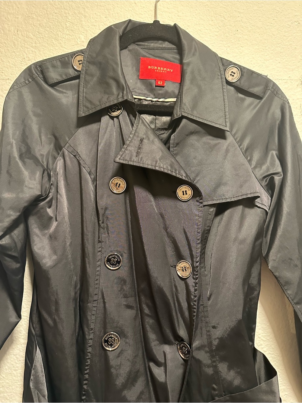 Burberry London Black Trench Coat Jacket Size 42 Double Breasted Designer - Picture 2 of 12